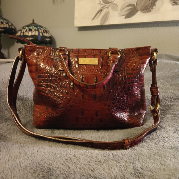 Brahmin Brown/Pecan Crocodile Embossed Leather Bag - Picture 1 of 9
